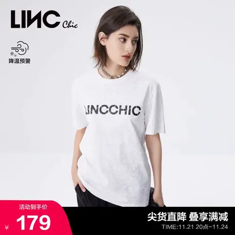 LINCCHIC金羽杰T恤女简约LOGO印花圆领休闲短袖女T恤夏S222TS360商品大图
