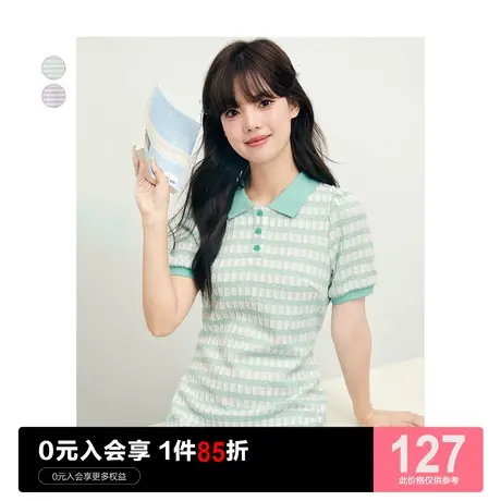 乐町条纹连衣裙2023夏季新款女装Polo裙针织休闲通勤宽松连衣裙商品大图
