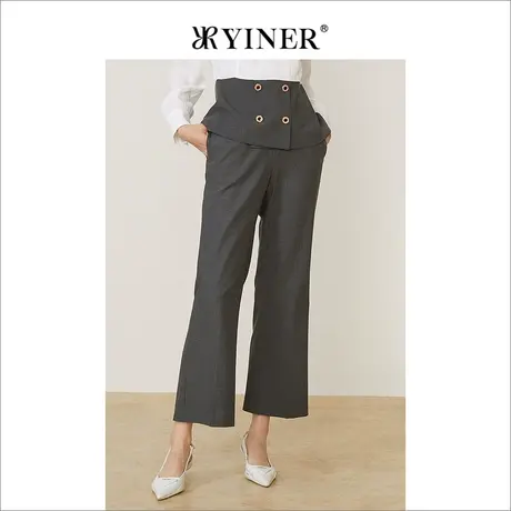 YINER音儿线上专选女装春季时尚通勤OL风高腰微喇休闲裤商品大图