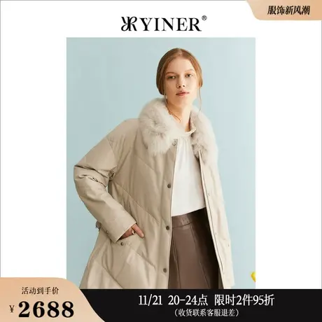 YINER音儿线上专选女装2023冬季狐狸毛领收腰羊皮外套羽绒服商品大图