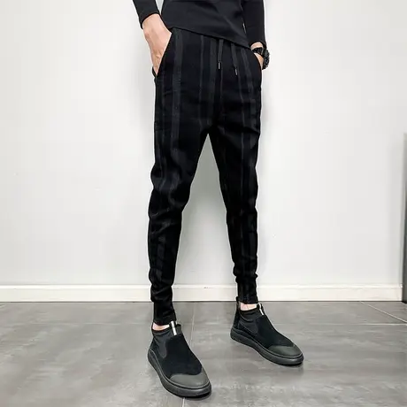 2023秋冬季新款条纹韩版修身小脚休闲裤潮牌个性百搭潮流哈伦裤男商品大图