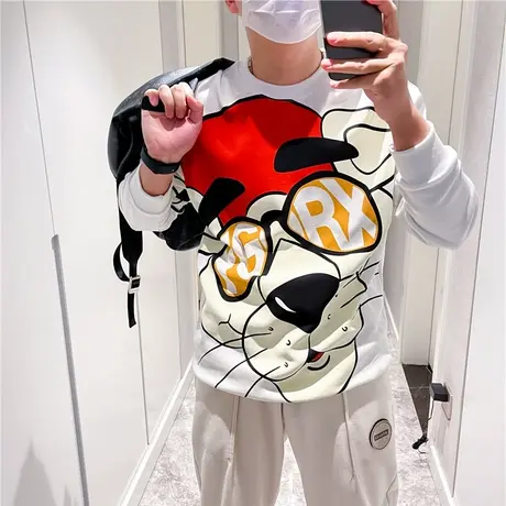 秋季男士卫衣t恤上衣长袖套头潮流动物印花原宿时尚潮牌体恤外套图片