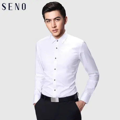【大码】男士长袖衬衫白色韩版修身商务休闲青年白衬衣商品大图