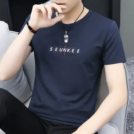 莫代尔短袖t恤男装2024新款圆领上衣服潮流印花体恤冰丝凉感半袖商品大图