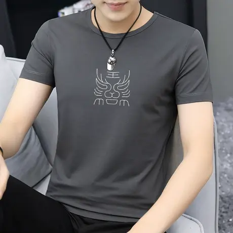 莫代尔棉t恤男短袖冰丝凉感速干夏季上衣服潮流修身圆领半袖体恤商品大图