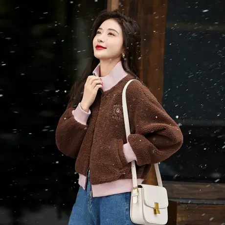 时尚气质休闲皮草外套羊羔毛女士2023年秋季冬款短款小众显瘦上衣图片