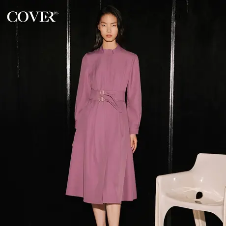 COVER秋季立领风衣式收腰连衣裙图片