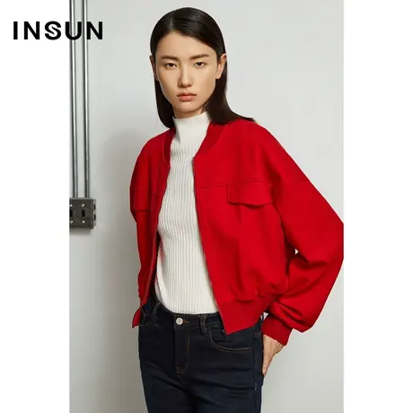 恩裳奥莱冬季大红色针织呢休闲短外套图片