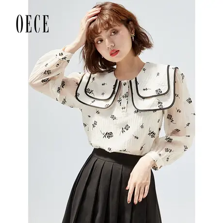 Oece复古碎花女士衬衫新款女装法式小众设计感上衣春秋图片