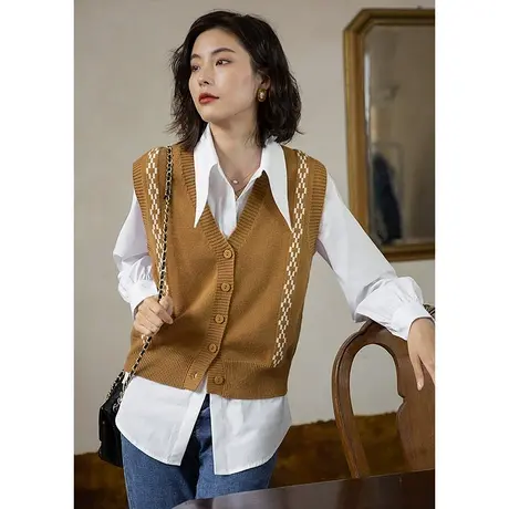 美拉德穿搭弥古小众提花针织马甲开衫女外穿春秋叠穿毛衣马夹背心商品大图