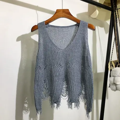 薄款针织背心马甲女外穿夏季新款宽松流苏无袖针织衫防晒上衣罩衫商品大图