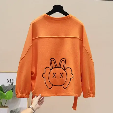 欧洲站2023秋季卫衣女韩版宽松显瘦系带卡通百搭休闲刺绣圆领上衣商品大图