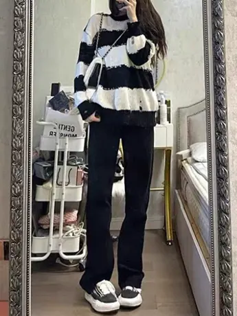 清仓捡漏百搭时尚直筒牛仔裤女小众新款宽松显瘦高腰阔腿拖地裤图片