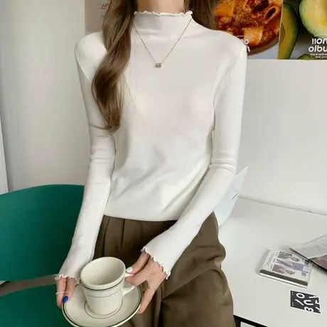 半高领毛衣女打底衫2023秋冬新款长袖内搭上衣中领修身洋气针织衫商品大图