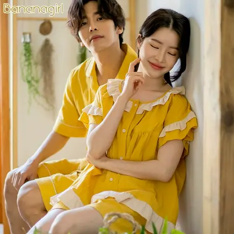 Bananagirl新款韩版情侣睡衣纯棉甜美睡衣女夏全棉两件套装男短袖商品大图