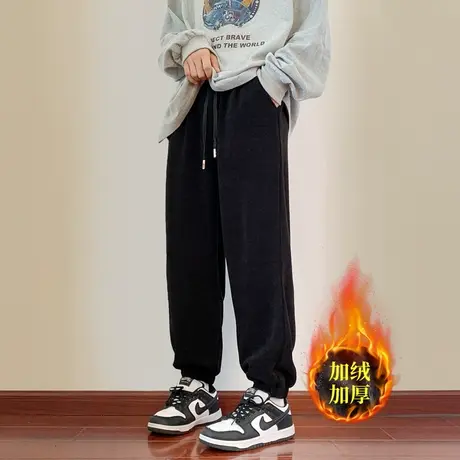 加绒休闲裤子男生2023新款春秋季宽松束脚长裤青少年运动重磅卫裤商品大图