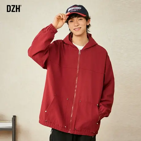 男士红色工装外套男潮高级感痞帅男装2023新款连帽夹克春秋冲锋衣商品大图