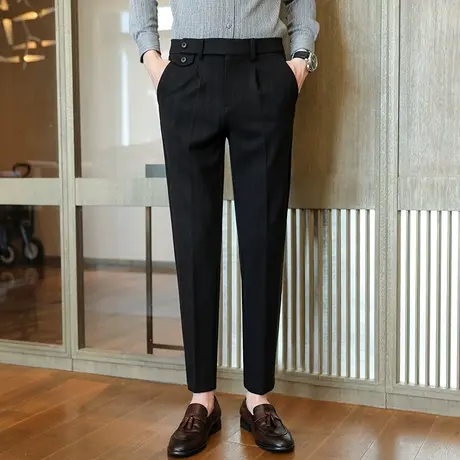 2022秋冬季毛呢裤子男士百搭长裤休闲裤韩版直筒加厚9九分小西裤图片