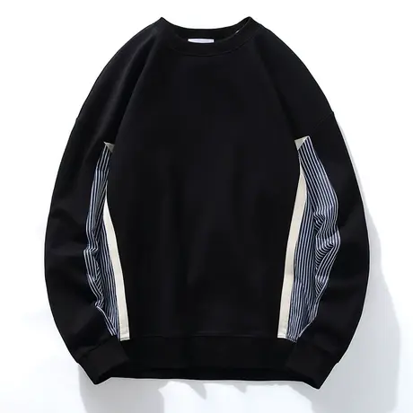 圆领卫衣男士套头春秋季新款黑色潮牌长袖拼接宽松情侣装上衣服男商品大图