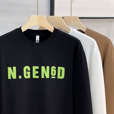 美式休闲卫衣男圆领日系秋冬季印花宽松长袖打底T恤潮牌百搭上衣商品大图