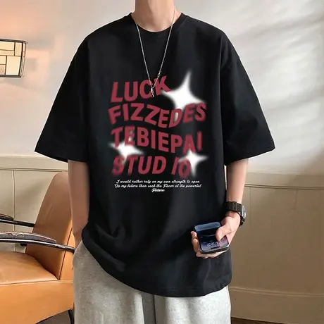 纯棉t恤男夏季衣服美式高街宽松半袖ins潮牌潮流男装短袖体恤上衣商品大图