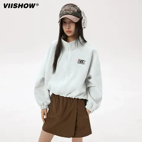 VIISHOW美式设计感连帽卫衣男拉链春季宽松休闲开衫短款上衣外套商品大图