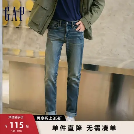Gap男装秋季复古休闲中腰五口袋基本款牛仔裤修身直筒长裤604082图片