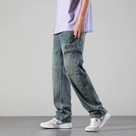 男士美式直筒牛仔裤潮牌男痞帅高级感男裤休闲裤子男款伐木工装裤商品大图