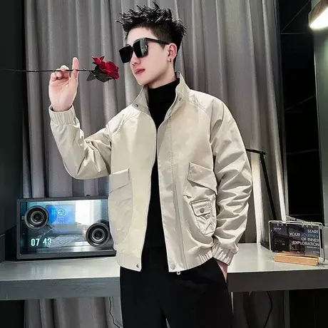 外套男春季韩版休闲痞帅个性口袋设计感工装夹克新款潮牌褂子上衣商品大图