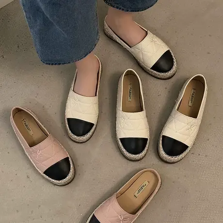 渔夫鞋女小香风单鞋网红2024新款厚底包头半拖鞋一脚蹬懒人穆勒鞋商品大图