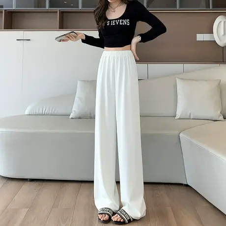 白色阔腿裤女春夏季2024高腰垂感冰丝休闲直筒裤慵懒风拖地山本裤商品大图