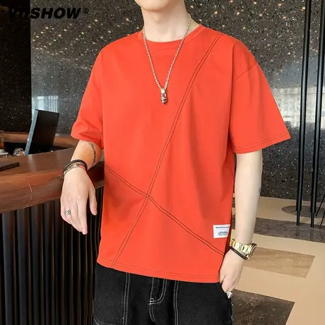 VIISHOW休闲上衣2024年夏季新款潮牌潮流短袖圆领T恤纯色打底衫商品大图