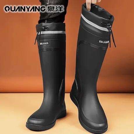 高档雨鞋男款收口防雨防水鞋高筒防滑雨靴雨天外穿工作胶鞋钓鱼鞋图片