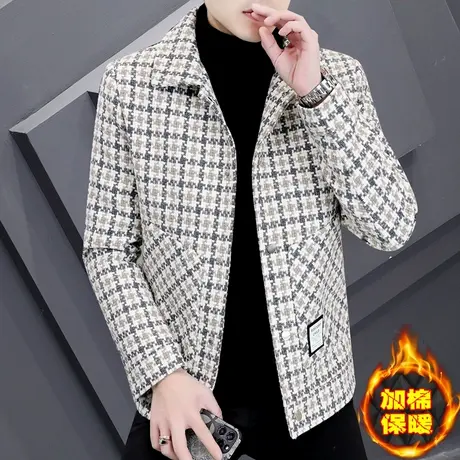 新款冬装外套秋冬季潮流休闲毛呢子大衣短款加棉加厚翻领夹克男装商品大图