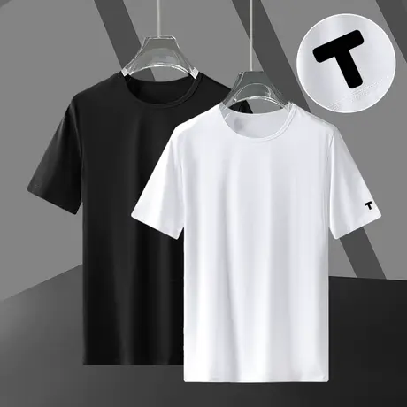 莫代尔男士短袖t恤潮牌潮流修身薄款冰丝冰感上衣服夏季男装半袖商品大图