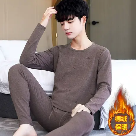 男士双面德绒保暖内衣套装青少年学生恒温防寒薄款棉毛衫秋衣秋裤商品大图