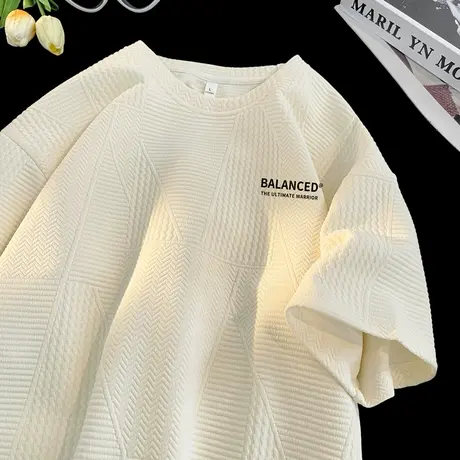 重磅短袖t恤男生夏季潮牌宽松港风半袖体恤潮流休闲百搭白色上衣T商品大图