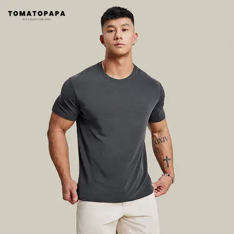 TOMATOPAPA短袖t恤圆领2023夏季薄清凉运动健身跑步透气纯色百搭商品大图