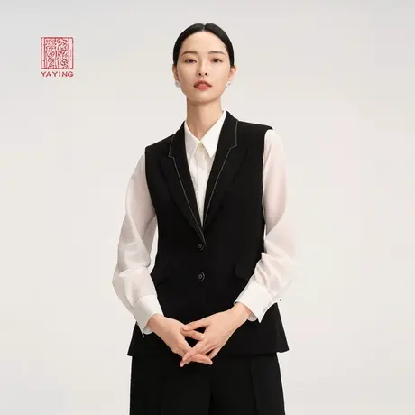 EP雅莹高端系列 优雅烫钻修身黑色西装戗驳领马甲 商场同款1002A图片