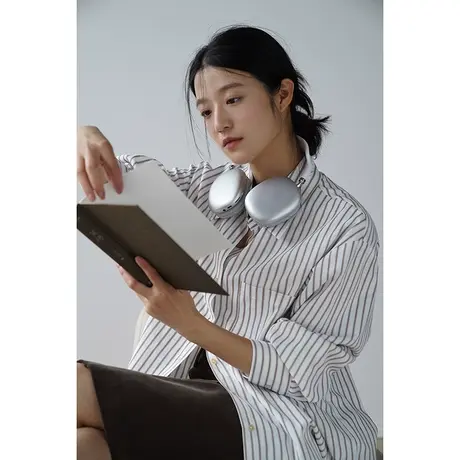 嘉茱莉2023早秋新款法式POLO领条纹衬衫外套女宽松时髦小众上衣商品大图