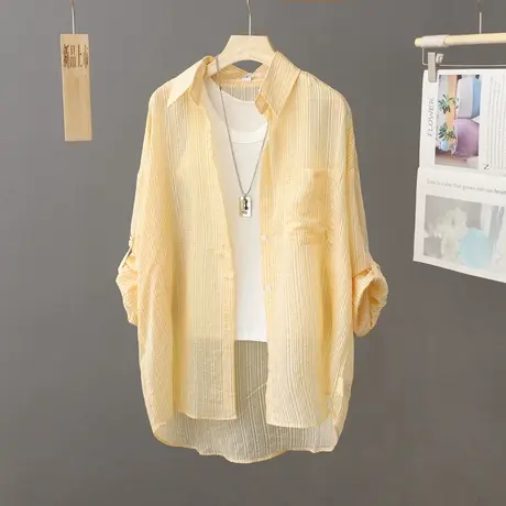 防皱款微透防晒衬衫女2023年新款长袖外搭上衣薄款外套防晒衫衬衣商品大图