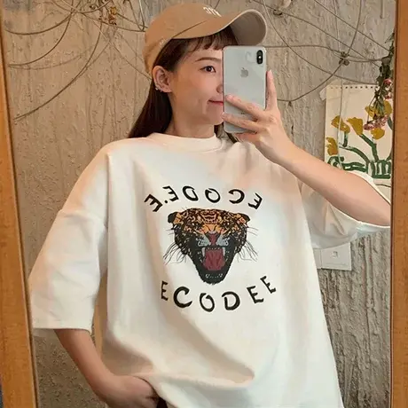 超火cec短袖t恤女2020宽松网红ins洋气bf慵懒风百搭蹦迪上衣服潮商品大图