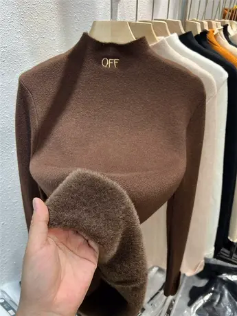 加绒加厚针织衫半高领女秋冬可外穿上衣2023年新款温柔修身打底衫商品大图