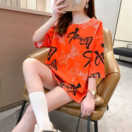 港风中长款短袖t恤女宽松韩版原宿风体桖2023新款夏季半袖ins潮图片