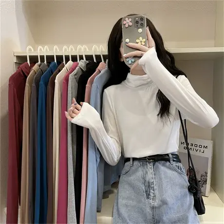 2023年春秋冬季新款早秋内搭洋气高领打底衫ins风长袖t恤女装上衣商品大图