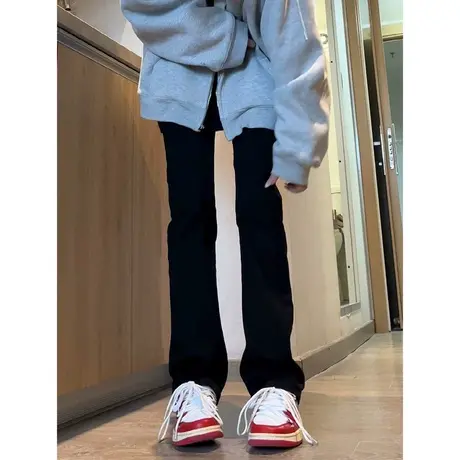 黑色牛仔裤女春季薄款显瘦高腰直筒裤子美式复古烟管裤窄版阔腿裤商品大图