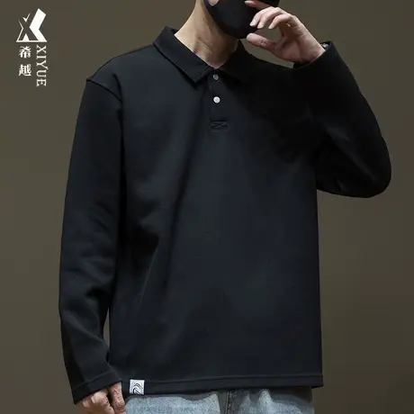 希越250g重磅长袖POLO衫男秋季2023新款纯棉衬衣大码百搭休闲男装商品大图