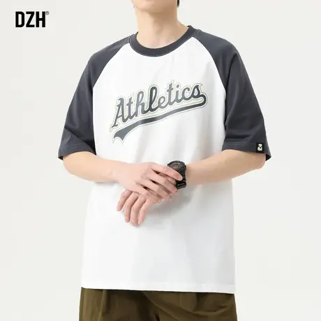 男士插肩袖t恤男短袖美式高街夏季男装2023新款潮牌衣服半袖体恤商品大图