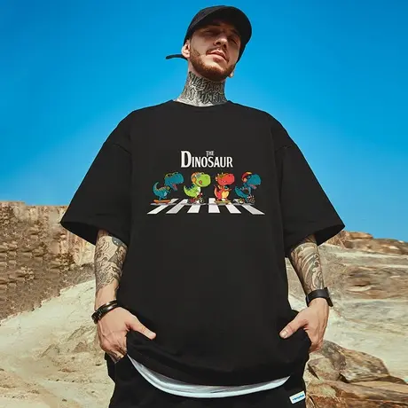 oversize美式潮牌胖子男装大码宽松加肥加大短袖T恤半袖情侣夏季商品大图