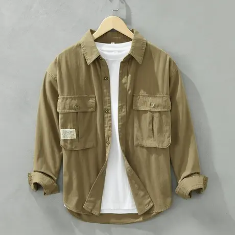 全棉长袖衬衫男秋季休闲男士免烫纯棉文艺百搭工装衬衣宽松外套潮商品大图